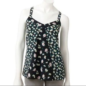 LC Lauren Conrad Black Flowy Floral Tank Top